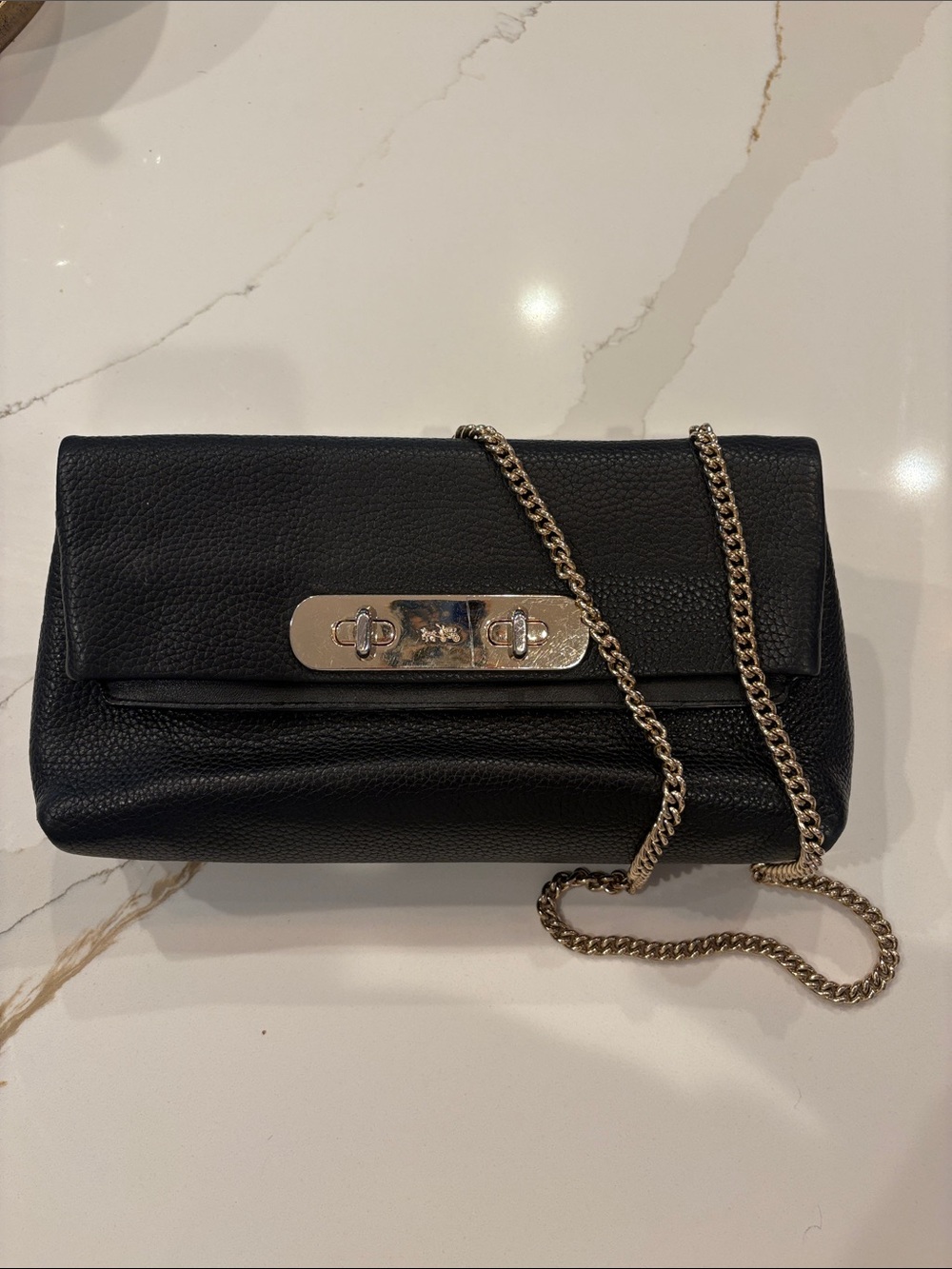 Coach Black Leather Chain Crossbody/Clutch